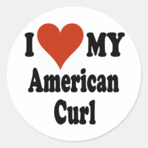 I Love My American Curl Cat Merchandise Round Stickers