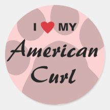 I Love My American Curl Pawprint Round Stickers