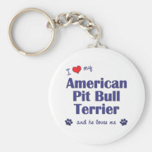 I Love My American Pit Bull Terrier (Male Dog) Keychains