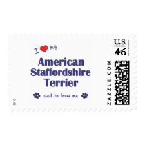 I Love My American Staffordshire (Male Dog) Postage Stamp