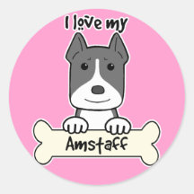 I Love My Amstaff Round Stickers