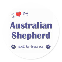 I Love My Australian Shepherd (Male Dog) Stickers