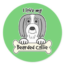 I Love My Bearded Collie Round Sticker