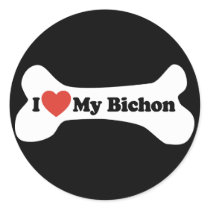 I Love My Bichon - Dog Bone Round Stickers