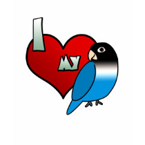 I Love my Blue Black Masked Lovebird t-shirts by MenagerieMayhem I Love my Blue Black Masked Lovebird t-shirts