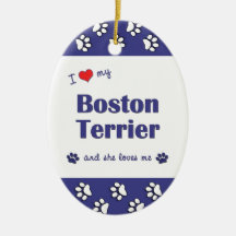I Love My Boston Terrier (Female Dog) Christmas Tree Ornament
