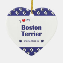I Love My Boston Terrier (Male Dog) Christmas Ornament