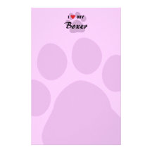 I Love My Boxer Pawprint Customized Stationery