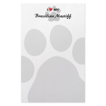 I Love My Brazilian Mastiff Pawprint Stationery