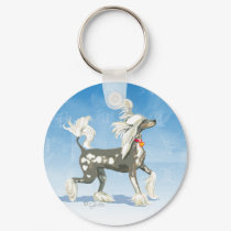 I Love My Chinese Crested Dog Art Keychain