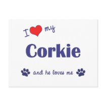 I Love My Corkie (Male Dog) postcards