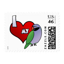 I Love my Derbyan Parakeet Postage Stamps by MenagerieMayhem I Love my Derbyan Parakeet Postage Stamps