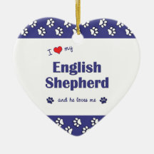 I Love My English Shepherd (Male Dog) Christmas Tree Ornament