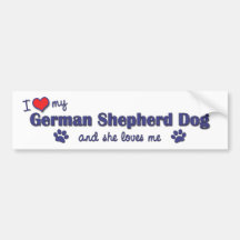 I Love My German Shepherd (Female Dog) Bumper Stickers