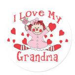 I love My Grandma Rag Doll &amp; Hearts Round Sticker