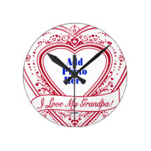 I Love My Grandpa! Photo Red Hearts Wallclocks