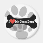 I Love My Great Dane  - Dog Bone Magnet