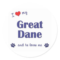 I Love My Great Dane (Male Dog) Stickers