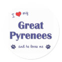 I Love My Great Pyrenees (Male Dog) stickers