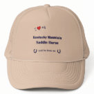 zaz_trucker_hat - Show the world how much you love your Kentucky Mountain Saddle Horse (and that the feeling is mutual!). With a heart and two horseshoes, the words read 'I love my Kentucky Mountain Saddle Horse and he loves me'. This design is specifically for a male horse (he), we also have variants available for a female horse (she) or multiple horses (they). A perfect gift for yourself or the Kentucky Mountain Saddle Horse lover in your life, this design is available on a variety of gift and apparel items!