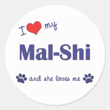 I Love My Mal-Shi (Female Dog) Round Sticker