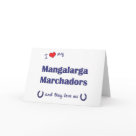 postcard - Show the world how much you love your Mangalarga Marchador horses (and that the feeling is mutual!). With a heart and two horseshoes, the words read 'I love my Mangalarga Marchadors and they love me'. This design is specifically for multiple horses (they), we also have variants available for a male horse (he) or female horse (she). A perfect gift for yourself or the Mangalarga Marchador lover in your life, this design is available on a variety of gift and apparel items!