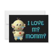I love my mommy Bouncing Baby with Heart & Rattles Invite