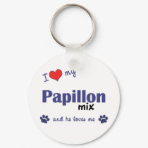 I Love My Papillon Mix (Male Dog) keychains