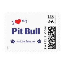 I Love My Pit Bull (Male Dog) Postage Stamp
