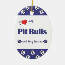 I Love My Pit Bulls (Multiple Dogs) Christmas Ornaments