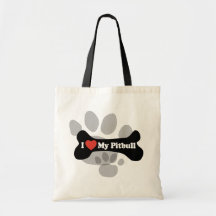 I Love My Pitbull - Dog Bone Tote Bags
