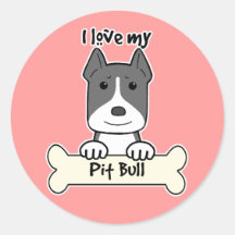 I Love My Pitbull Round Sticker