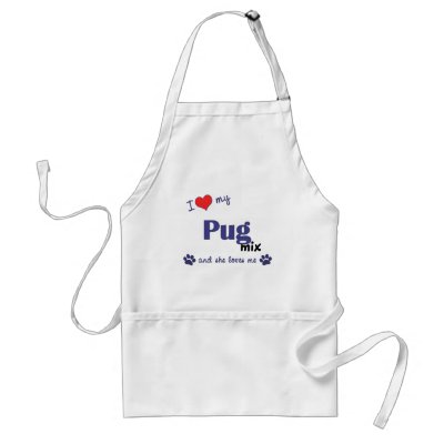 I Love My Pug Mix (Female Dog) Aprons by muttybuddy