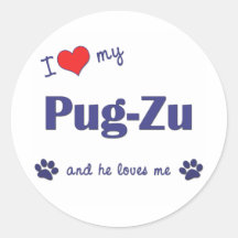 I Love My Pug-Zu (Male Dog) Round Stickers