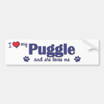 I Love My Puggle (Female Dog) Bumper Stickers