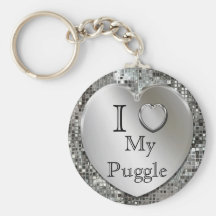 I Love My Puggle Heart Keychain