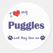 I Love My Puggles (Multiple Dogs) Round Stickers