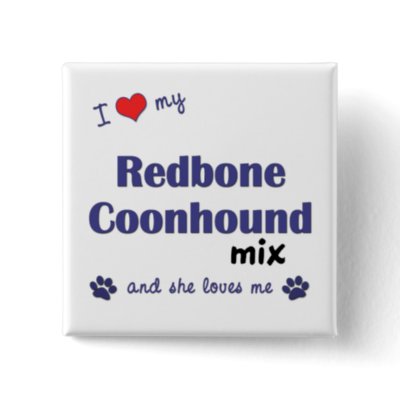 I Love My Redbone Coonhound Mix (Female Dog) Pinback Buttons by muttybuddy