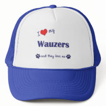I Love My Wauzers (Multiple Dogs) hats