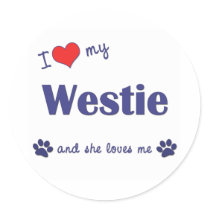 I Love My Westie (Female Dog) Round Stickers