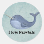 I love Narwhals -custom text - Round Stickers