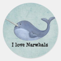 I love Narwhals -custom text - Round Stickers