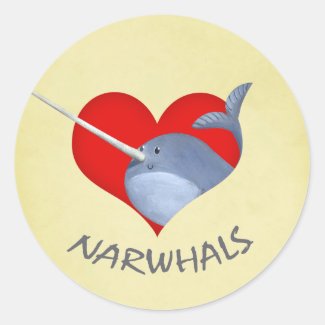I love Narwhals Round Stickers