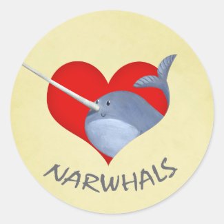 I love Narwhals Round Stickers