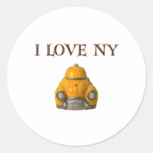 I Love New York Yellow Checkered Taxi Cab Round Stickers