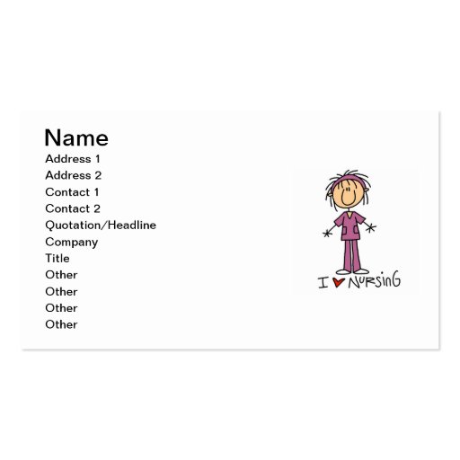 I Love Nursing T-shirts and Gifts Business Card Template (front side)