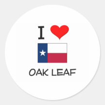 I Love Oak Leaf Texas Round Sticker