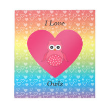 I love owls pink rainbow hearts memo pad
