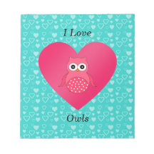 I love owls turquoise hearts memo pad