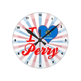 I Love Perry, Oklahoma Round Wall Clocks